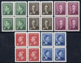 Canada 1950 KG6 set of 5 (without Postes-Postage) each in unmounted mint block of 4 SG 424-8, stamps on , stamps on  kg6 , stamps on 