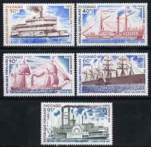 Congo 1976 Old Time Ships perf set of 5 Airmail values unmounted mint SG 508-12, stamps on , stamps on  stamps on ships, stamps on  stamps on paddle steamers, stamps on  stamps on 