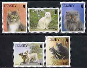 Jersey 1994 21st Anniversary of Jersey Cat Club perf set of 5 unmounted mint SG 650-54, stamps on cats