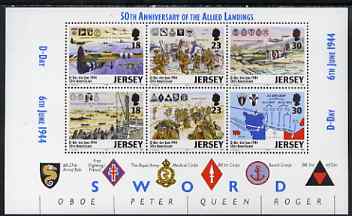 Jersey 1994 50th Anniversary of D-Day perf booklet pane containing set of 6 unmounted mint SG 659b, stamps on , stamps on  stamps on militaria, stamps on  stamps on ships, stamps on  stamps on  ww2 , stamps on  stamps on aviation, stamps on  stamps on spitfires, stamps on  stamps on maps