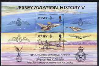 Jersey 1993 75th Anniversary of Royal Air Force perf sheetlet containing 2 values unmounted mint SG MS 624, stamps on , stamps on  stamps on aviation, stamps on  stamps on  raf , stamps on  stamps on flying boats