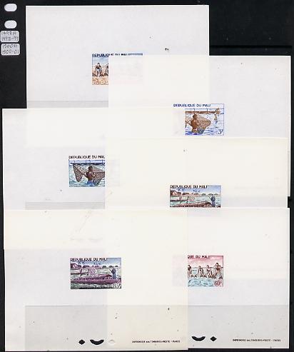Mali 1966 River Fishing set of 6 imperf epreuve deluxe proof sheets in issued colours, as SG 125-30, stamps on fish  marine-life    rivers