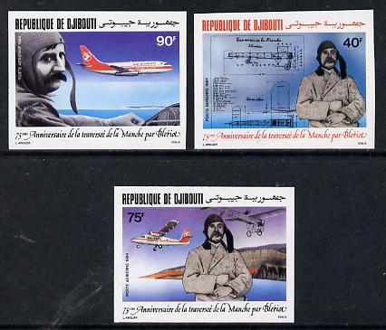 Djibouti 1984 Bleriot Anniversary imperf set of 3 as SG 925-27, stamps on , stamps on  stamps on aviation, stamps on britten norman