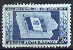 United States 1946 Centenary of Statehood of Iowa 3c unmounted mint, SG 939, stamps on constitutions, stamps on flags