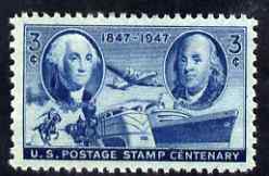 United States 1947 US Stamp Centenary 3c unmounted mint, SG 944, stamps on , stamps on  stamps on usa presidents, stamps on  stamps on postal, stamps on  stamps on railways, stamps on  stamps on ships, stamps on  stamps on postal