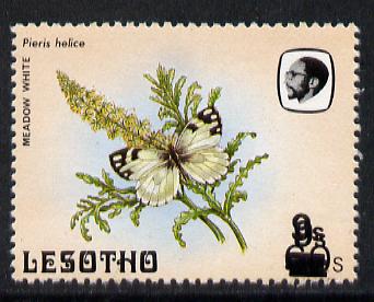 Lesotho 1986-88 Butterflies 9s on 60s Meadow White unmounted mint with surcharge doubled, SG 723a, stamps on butterflies