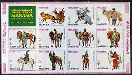 Manama 1972 Military Uniforms imperf set of 11 unmounted mint, Mi 1008-18B, stamps on animals, stamps on horses, stamps on militaria, stamps on uniforms