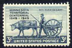 United States 1948 Centenary of Minnesota 3c unmounted mint, SG 978, stamps on constitutions, stamps on  ox , stamps on oxen, stamps on 