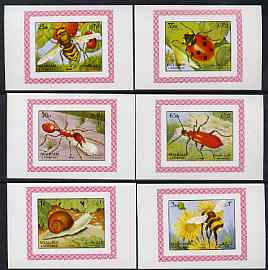 Sharjah 1972 Insects complete set of 6 individual imperf deluxe sheets unmounted mint, as Mi 1204-98, stamps on insects