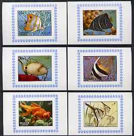 Sharjah 1972 Fish (1st issue) complete set of 6 individual imperf deluxe sheets unmounted mint, as Mi 1194-99, stamps on , stamps on  stamps on fish