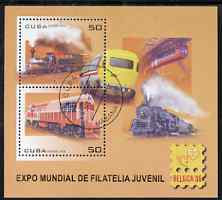 Cuba 2006 Belgica 06 Stamp Exhibition (Railways) perf m/sheet fine cto used, stamps on , stamps on  stamps on railways, stamps on  stamps on stamp exhibitions