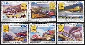 Cuba 2006 Belgica 06 Stamp Exhibition (Railways) perf set of 6 fine cto used, stamps on , stamps on  stamps on railways, stamps on  stamps on stamp exhibitions