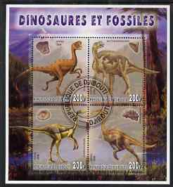 Djibouti 2006 Dinosaurs & Fossils #1 perf sheetlet containing set of 4 fine cto used, stamps on dinosaurs, stamps on fossils, stamps on rocks, stamps on minerals