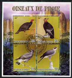 Djibouti 2006 Birds of Prey #1 perf sheetlet containing set of 4 fine cto used, stamps on , stamps on  stamps on birds, stamps on  stamps on birds of prey