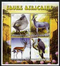 Djibouti 2006 African Fauna perf sheetlet containing set of 4 fine cto used, stamps on birds, stamps on animals, stamps on parrots, stamps on dodo