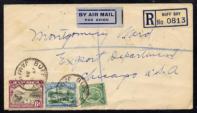 Jamaica 1938 Registered cover to USA cancelled Buff bay, b/stamped Chicago, stamps on , stamps on  kg6 , stamps on 