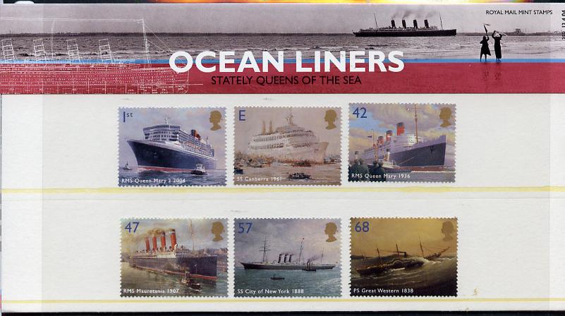 Great Britain 2004 Ocean Liners perf set of 6 in official presentation pack unmounted mint SG 2448-53, stamps on ships