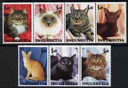 Ingushetia Republic 2000 Domestic Cats perf set of 7 values complete unmounted mint, stamps on cats