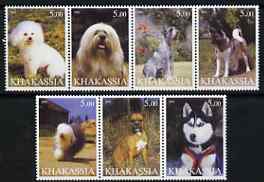 Chakasia 2001 Dogs #2 perf set of 7 values complete unmounted mint, stamps on , stamps on  stamps on dogs