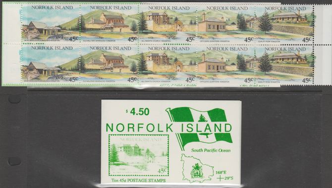 Norfolk Island 1993 Tourism $4.50 booklet (2 sets of Tourism stamps) complete and pristine, SG SB4, stamps on , stamps on  stamps on tourism, stamps on  stamps on militaria, stamps on  stamps on churches