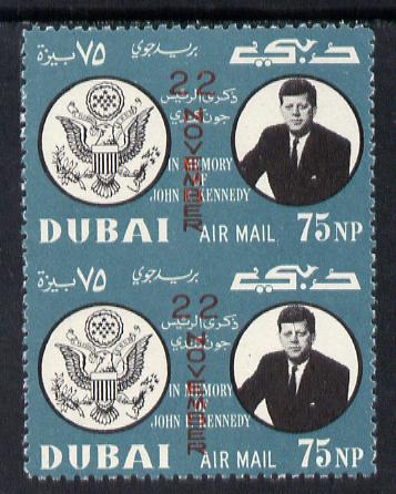 Dubai 1964 Kennedy Death Anniversary (22 Nov) 75np unmounted mint pair imperf between (as SG 133)*, stamps on , stamps on  stamps on kennedy  personalities    death