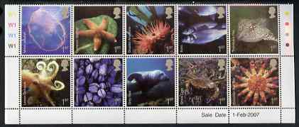 Great Britain 2007 Sea life perf set of 10 values unmounted mint SG 2699a, stamps on , stamps on  stamps on marine life, stamps on  stamps on fish, stamps on  stamps on octopus, stamps on  stamps on shells, stamps on  stamps on crabs, stamps on  stamps on seals, stamps on  stamps on coral, stamps on  stamps on 