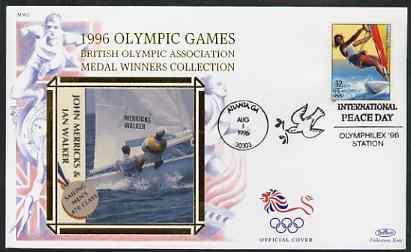 United States 1996 Atlanta Olympics 32c Sailboarding on illustrated Benham silk cover (British Olympic Association showing John Merricks & Ian Walker) with special Atlant..., stamps on sport, stamps on olympics, stamps on sailing