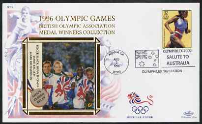 United States 1996 Atlanta Olympics 32c Women's Running on illustrated Benham silk cover (British Olympic Association showing Men's 4 x 400 Relay Team) with special Atlanta cancel, SG 3186, stamps on , stamps on  stamps on sport, stamps on  stamps on olympics, stamps on  stamps on running, stamps on  stamps on athletics