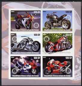 Congo 2003 Motorcycles imperf sheetlet containing 6 x 135 cf values each with Rotary Logo, unmounted mint, stamps on , stamps on  stamps on rotary, stamps on  stamps on motorbikes