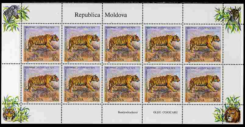 Moldova 2001 Chinese Zoo 40b Tiger perf sheetlet containing 10 values unmounted mint SG 398, stamps on , stamps on  stamps on zoos, stamps on  stamps on animals, stamps on  stamps on cats, stamps on  stamps on tigers