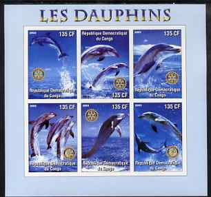 Congo 2003 Dolphins imperf sheetlet #01 (vert stamps) containing 6 values each with Rotary Logo, unmounted mint, stamps on , stamps on  stamps on rotary, stamps on  stamps on dolphins, stamps on  stamps on marine life