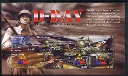 Sierra Leone 2004 60th Anniversary of D-day Landings perf m/sheet #1 containing 8 x 950L values unmounted mint, SG MS 4267a, stamps on militaria, stamps on  ww2 , stamps on tanks