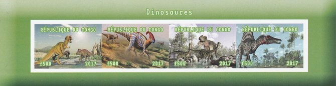 Congo 2017 Dinosaurs #1 imperf sheetlet containing 4 values unmounted mint. Note this item is privately produced and is offered purely on its thematic appeal, stamps on , stamps on  stamps on dinosaurs