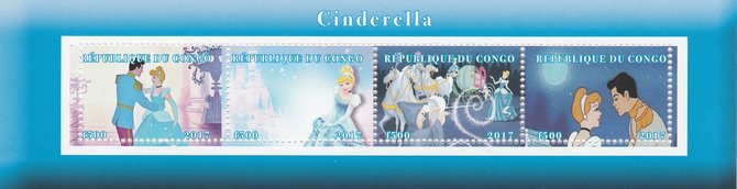 Congo 2017 Cinderella perf sheetlet containing 4 values unmounted mint. Note this item is privately produced and is offered purely on its thematic appeal, stamps on , stamps on  stamps on cinderella, stamps on  stamps on disney, stamps on  stamps on films, stamps on  stamps on cinema, stamps on  stamps on movies, stamps on  stamps on 