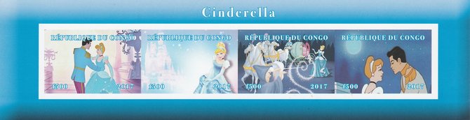 Congo 2017 Cinderella imperf sheetlet containing 4 values unmounted mint. Note this item is privately produced and is offered purely on its thematic appeal, stamps on cinderella, stamps on disney, stamps on films, stamps on cinema, stamps on movies, stamps on 