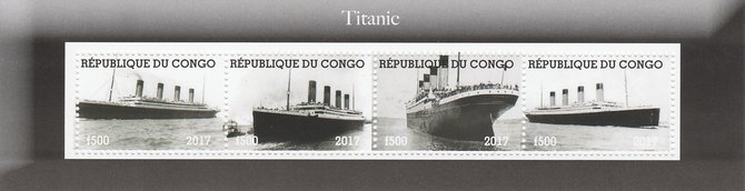 Congo 2017 The Titanic perf sheetlet containing 4 values unmounted mint. Note this item is privately produced and is offered purely on its thematic appeal, stamps on ships, stamps on titanic