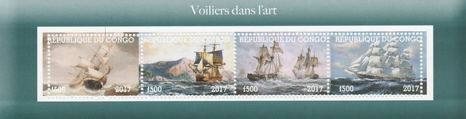 Congo 2017 Paintings of Ships perf sheetlet containing 4 values unmounted mint. Note this item is privately produced and is offered purely on its thematic appeal, stamps on , stamps on  stamps on ships, stamps on  stamps on arts