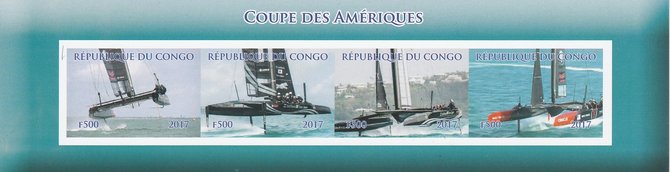 Congo 2017 Americas Cup imperf sheetlet containing 4 values unmounted mint. Note this item is privately produced and is offered purely on its thematic appeal, stamps on ships, stamps on sport