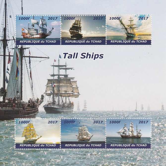 Chad 2017 Tall Ships perf sheetlet containing 6 values unmounted mint. Note this item is privately produced and is offered purely on its thematic appeal. . , stamps on , stamps on  stamps on ships