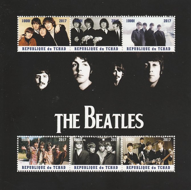 Chad 2017 The Beatles perf sheetlet containing 6 values unmounted mint. Note this item is privately produced and is offered purely on its thematic appeal. . , stamps on music, stamps on pops, stamps on rock, stamps on beatles