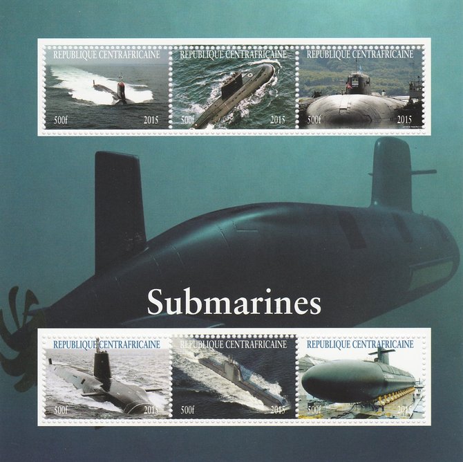 Central African Republic 2015 Submarines perf sheetlet containing 6 values unmounted mint. Note this item is privately produced and is offered purely on its thematic appe...