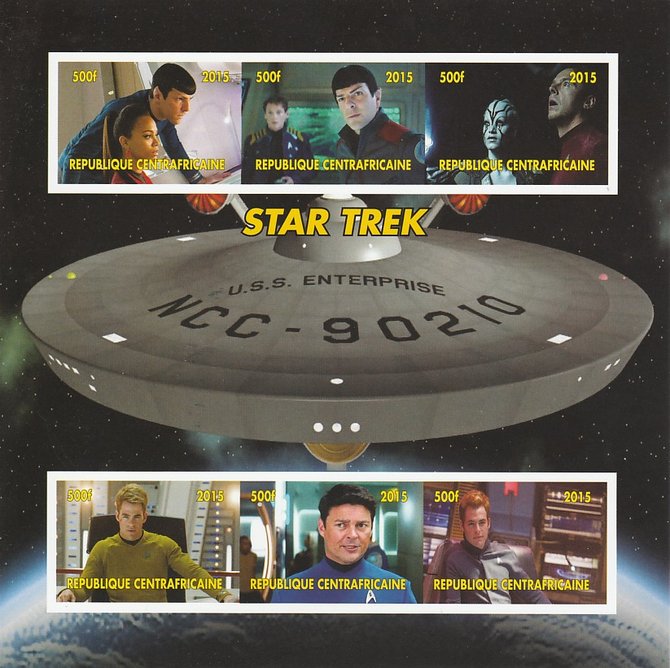 Central African Republic 2015 Star Trek #1 imperf sheetlet containing 6 values unmounted mint. Note this item is privately produced and is offered purely on its thematic ...