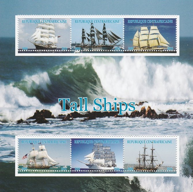 Central African Republic 2016 Tall Ships perf sheetlet containing 6 values unmounted mint. Note this item is privately produced and is offered purely on its thematic appeal, stamps on , stamps on  stamps on ships