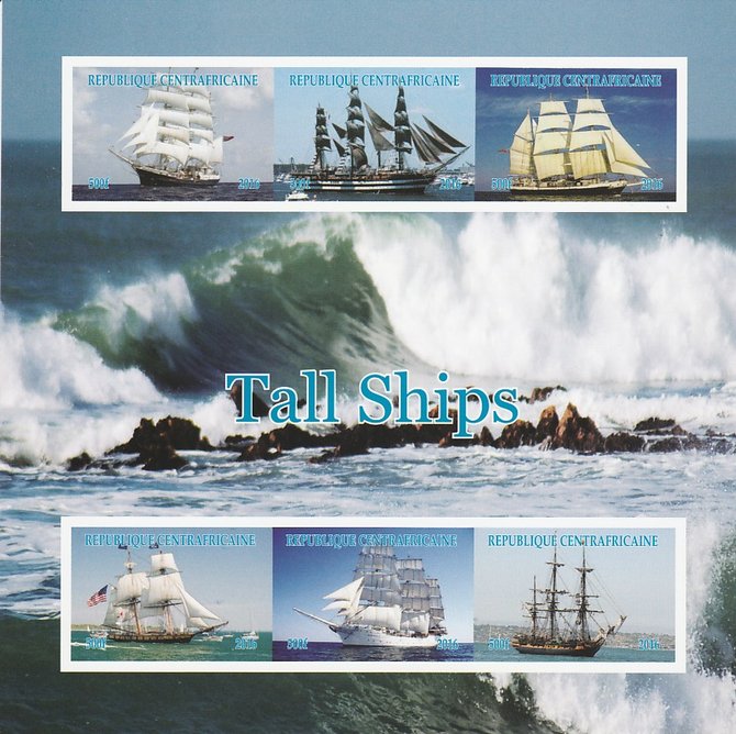 Central African Republic 2016 Tall Ships imperf sheetlet containing 6 values unmounted mint. Note this item is privately produced and is offered purely on its thematic appeal, stamps on , stamps on  stamps on ships