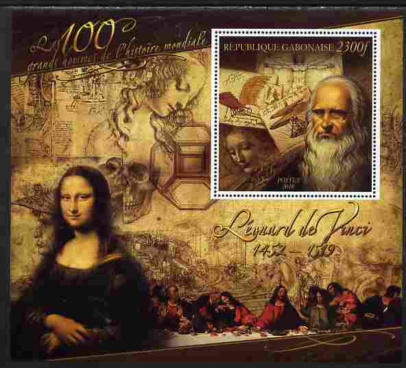 Gabon 2010-12 Greatest Personalities in World History - Leonardo da Vinci large perf s/sheet unmounted mint, stamps on , stamps on  stamps on personalities, stamps on  stamps on leonardo, stamps on  stamps on da vinci, stamps on  stamps on arts, stamps on  stamps on science, stamps on  stamps on maths, stamps on  stamps on sculpture, stamps on  stamps on inventor