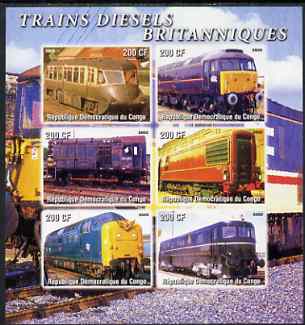 Congo 2005 British Diesel Trains imperf sheetlet containing set of 6 unmounted mint, stamps on , stamps on  stamps on railways