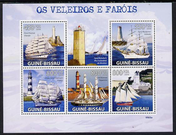 Guinea - Bissau 2009 Lighthouses & Sailing Ships perf sheetlet containing 5 values unmounted mint, stamps on lighthouses, stamps on ships