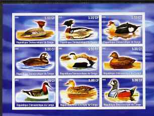Congo 2002 Ducks imperf sheetlet containing 9 values unmounted mint, stamps on birds, stamps on ducks