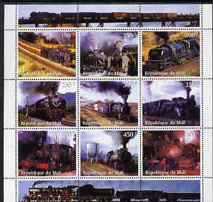 Mali 1998 Steam Locomotives perf sheetlet containing 9 values unmounted mint, stamps on railways
