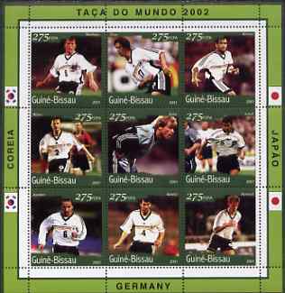 Guinea - Bissau 2001 Football World Cup (Germany) perf sheetlet containing 9 values (9 x 275 FCFA) unmounted mint Mi 1343-51, stamps on , stamps on  stamps on sport, stamps on  stamps on football